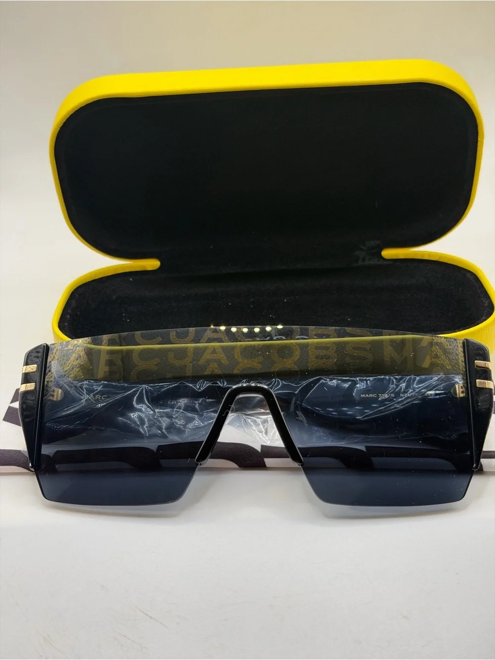 Marc Jacobs Black Shield Sunglasses with Yellow Case